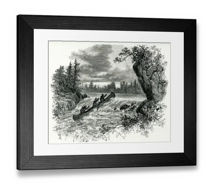 Framed Print : Native Americans paddling upstream in canoe Framed Print : Native Americans paddling upstream in canoe