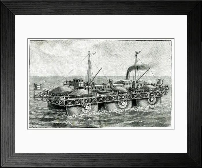 Framed Print : Bazin's Roller Boat Steamer on wheels crosses Channel Framed Print : Bazin's Roller Boat Steamer on wheels crosses Channel