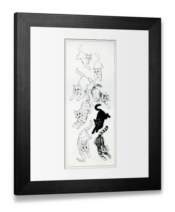 Framed Print : Eight Cat Parade, by Louis Wain Framed Print : Eight Cat Parade, by Louis Wain