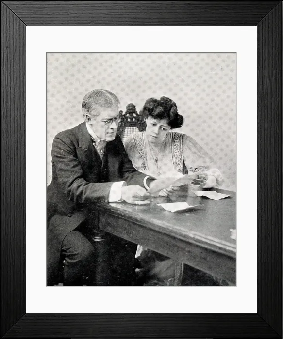 Framed Print : Sir George Alexander and Irene Vanbrugh in play scene Framed Print : Sir George Alexander and Irene Vanbrugh in play scene