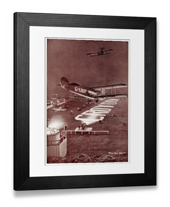 Framed Print : Night Air Mail aircraft at Croydon Aerodrome, Surrey Framed Print : Night Air Mail aircraft at Croydon Aerodrome, Surrey