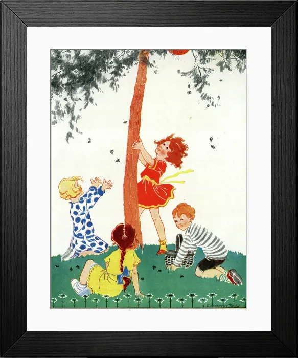 Framed Print : Children Collecting Fir Cones Framed Print : Children Collecting Fir Cones