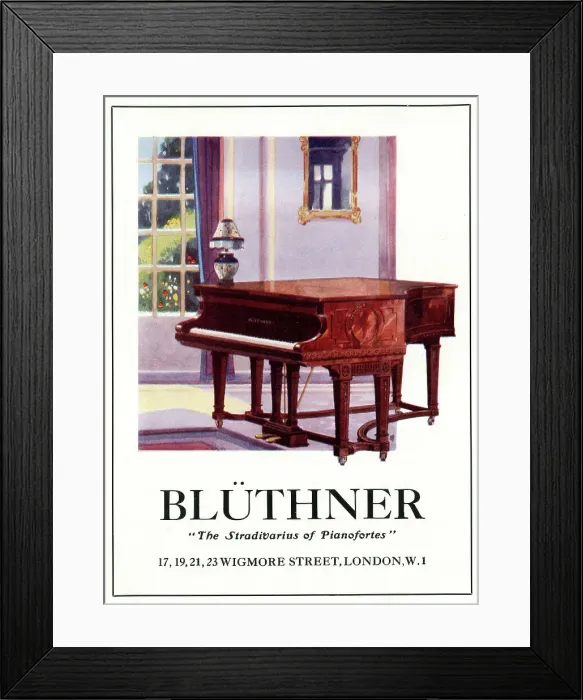 Framed Print : Advert, Bluthner Pianos, Wigmore Street, London Framed Print : Advert, Bluthner Pianos, Wigmore Street, London