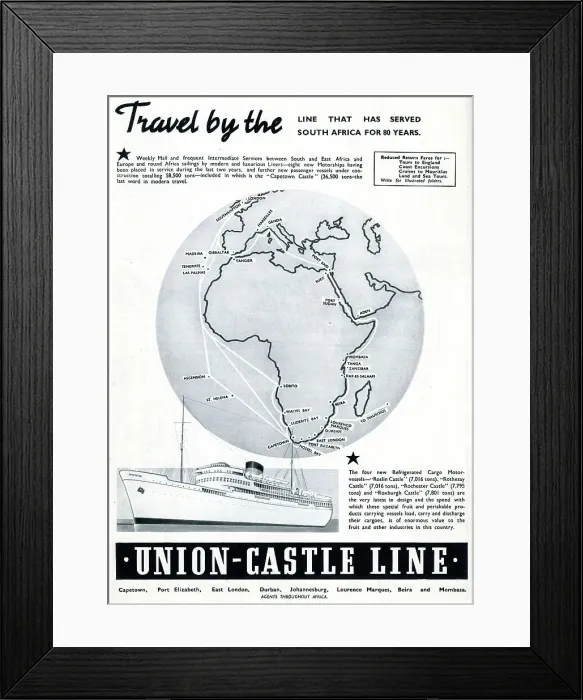 Framed Print : Advert, Union-Castle Line, South Africa Framed Print : Advert, Union-Castle Line, South Africa