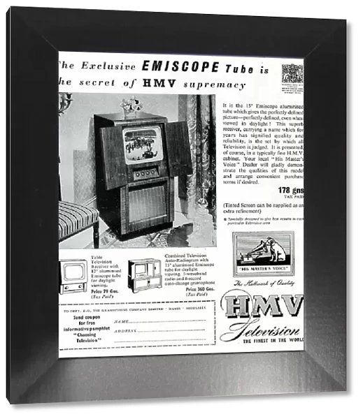 Advert, HMV television with Emiscope tube