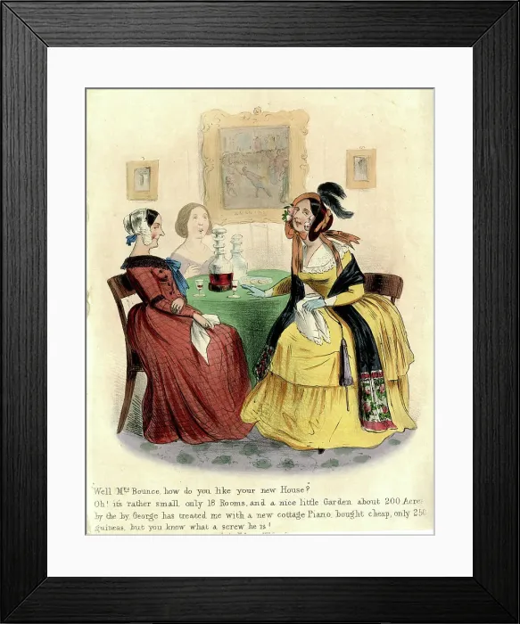 Framed Print : Georgian cartoon, bragging about her new house Framed Print : Georgian cartoon, bragging about her new house