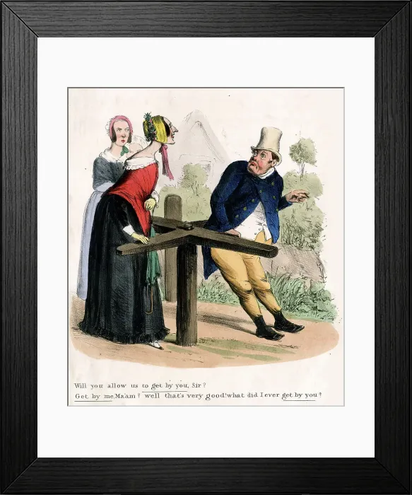 Framed Print : Georgian cartoon, conversation at a turnstile Framed Print : Georgian cartoon, conversation at a turnstile
