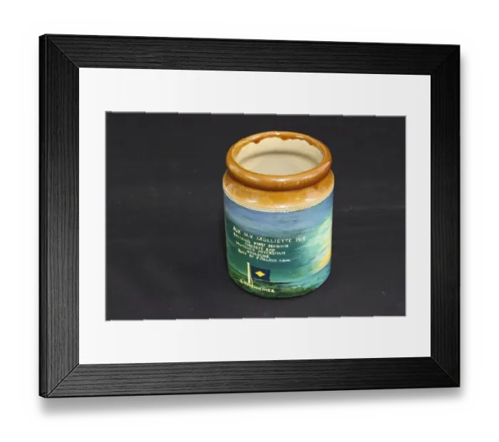 Framed Print : Cunard ceramics, stoneware jar, MV Molliette Framed Print : Cunard ceramics, stoneware jar, MV Molliette