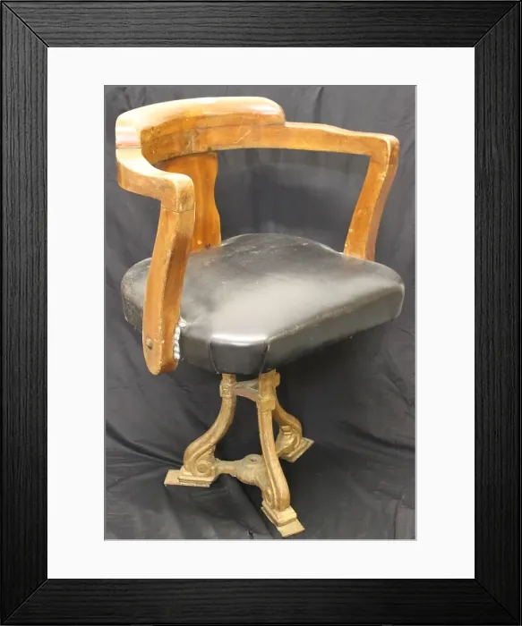 Framed Print : Mahogany restaurant chair with cast iron base from liner Framed Print : Mahogany restaurant chair with cast iron base from liner