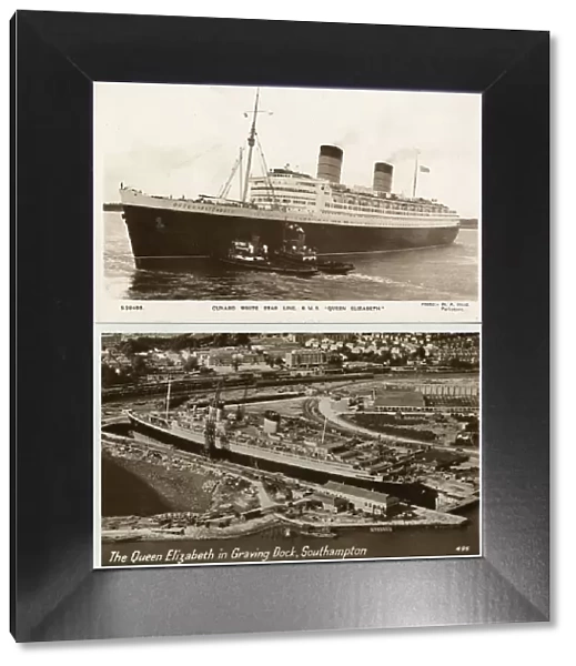 Two postcards, RMS Queen Elizabeth