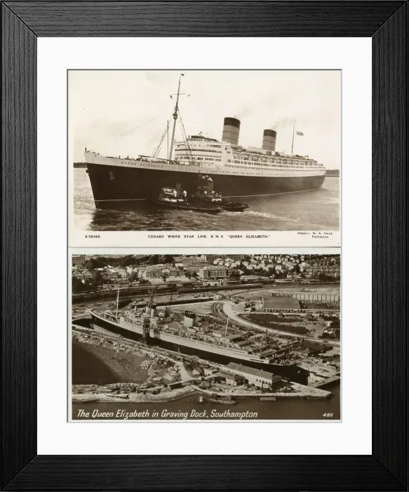 Framed Print : Two postcards, RMS Queen Elizabeth Framed Print : Two postcards, RMS Queen Elizabeth