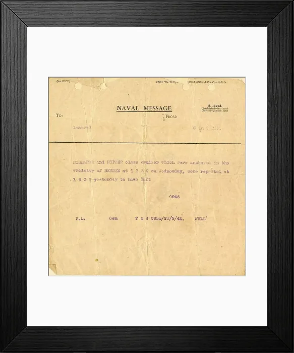 Framed Print : Royal Navy typewritten message, WW2 Framed Print : Royal Navy typewritten message, WW2