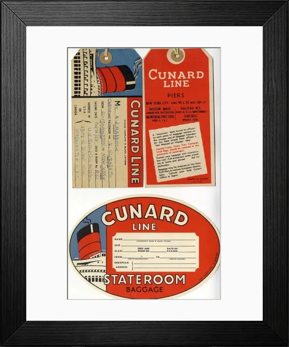Framed Print : Printed ephemera, Cunard Line tags and labels Framed Print : Printed ephemera, Cunard Line tags and labels