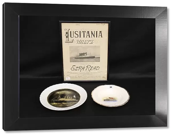 RMS Lusitania - musical score, plate and bowl