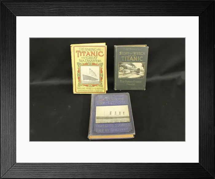 Framed Print : RMS Titanic - three books about the disaster Framed Print : RMS Titanic - three books about the disaster