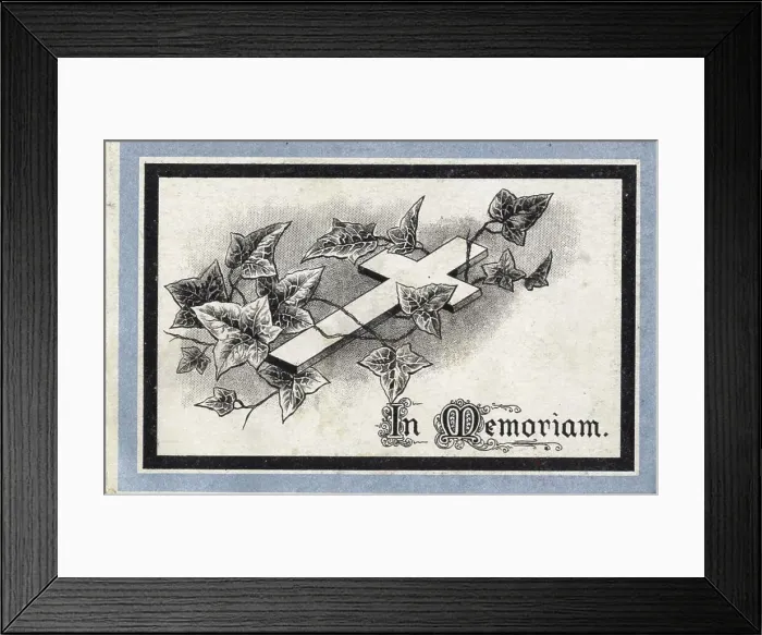 Framed Print : RMS Titanic - In Memoriam card with cross and ivy Framed Print : RMS Titanic - In Memoriam card with cross and ivy