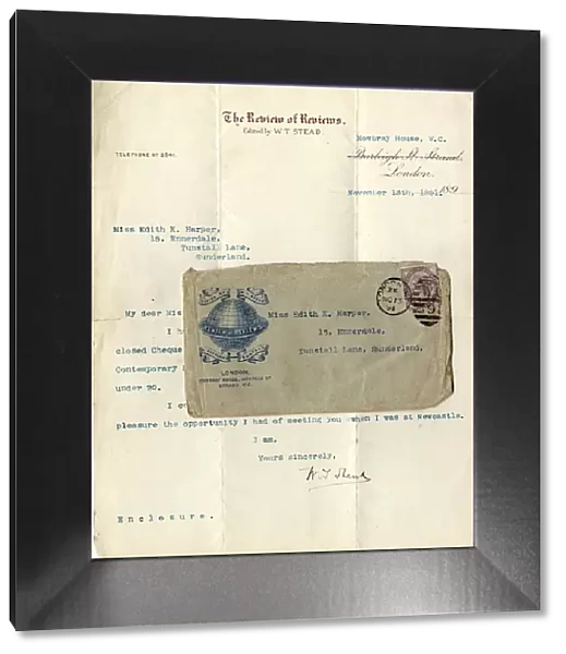 RMS Titanic - letter and envelope from W T Stead