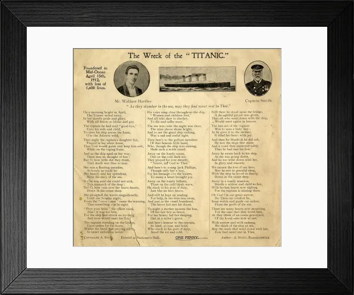 Framed Print : RMS Titanic - postcard, Wallace Hartley, Captain Smith Framed Print : RMS Titanic - postcard, Wallace Hartley, Captain Smith