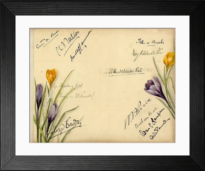 Framed Print : Autographs on card with flowers Framed Print : Autographs on card with flowers