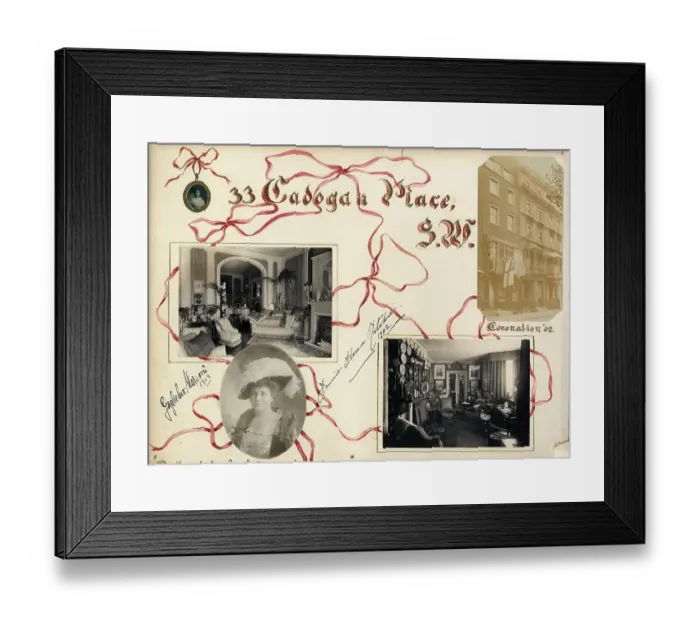 Framed Print : Autographs and photos on card, Cadogan Place, London SW1