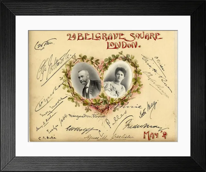 Framed Print : Autographs and photos on card, Belgrave Square, London Framed Print : Autographs and photos on card, Belgrave Square, London