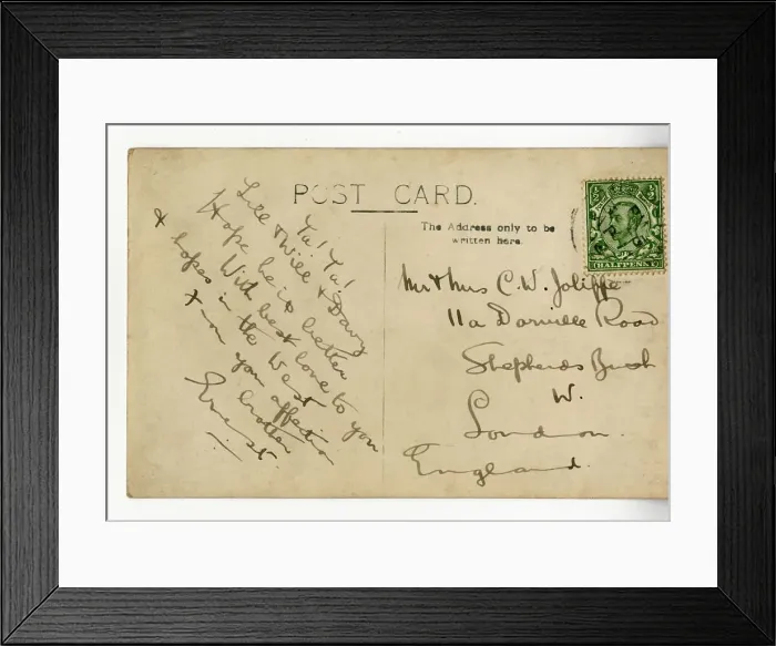 Framed Print : RMS Titanic - postcard from Ernest Tomlin, victim Framed Print : RMS Titanic - postcard from Ernest Tomlin, victim
