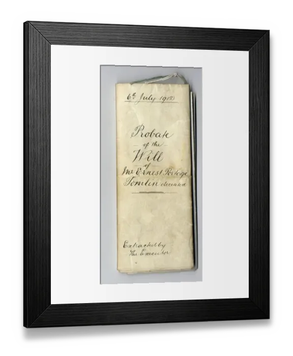 Framed Print : RMS Titanic - Probate of the Will, Ernest Tomlin, victim Framed Print : RMS Titanic - Probate of the Will, Ernest Tomlin, victim