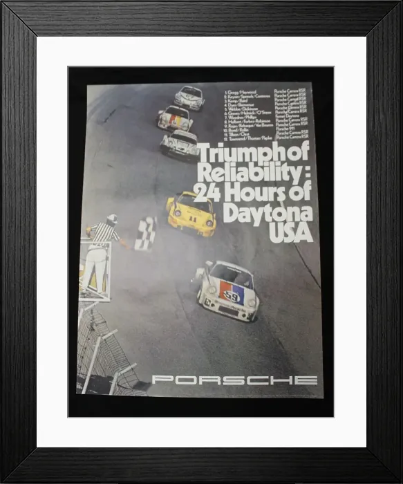 Framed Print : Porsche poster, Triumph of Reliability 24 hr Daytona USA Framed Print : Porsche poster, Triumph of Reliability 24 hr Daytona USA
