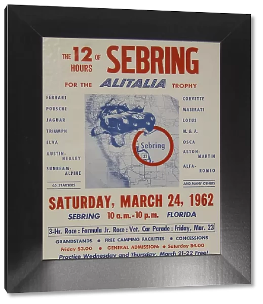 Poster, Sebring 24 March 1962 12 hour race, Florida, USA