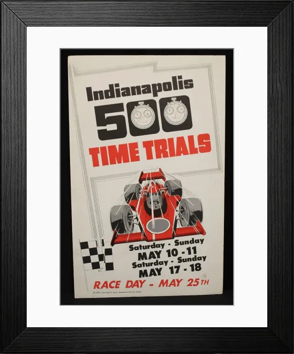 Framed Print : Poster, Indianapolis 500 Time Trials, May 1975 Framed Print : Poster, Indianapolis 500 Time Trials, May 1975
