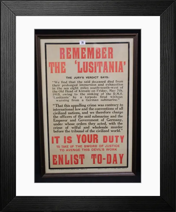 Framed Print : RMS Lusitania - WW1 recruitment poster Framed Print : RMS Lusitania - WW1 recruitment poster