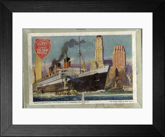 Framed Print : Jigsaw puzzle box lid, RMS Queen Mary in New York, USA Framed Print : Jigsaw puzzle box lid, RMS Queen Mary in New York, USA
