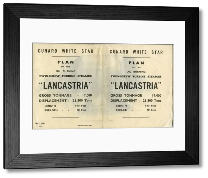 Framed Print : Cunard White Star, Lancastria deck plan Framed Print : Cunard White Star, Lancastria deck plan