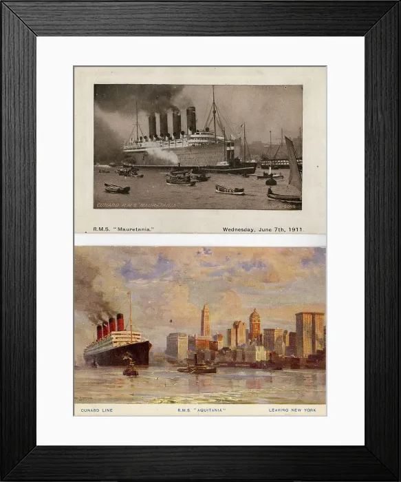 Framed Print : Postcards, RMS Mauretania, RMS Aquitania Framed Print : Postcards, RMS Mauretania, RMS Aquitania