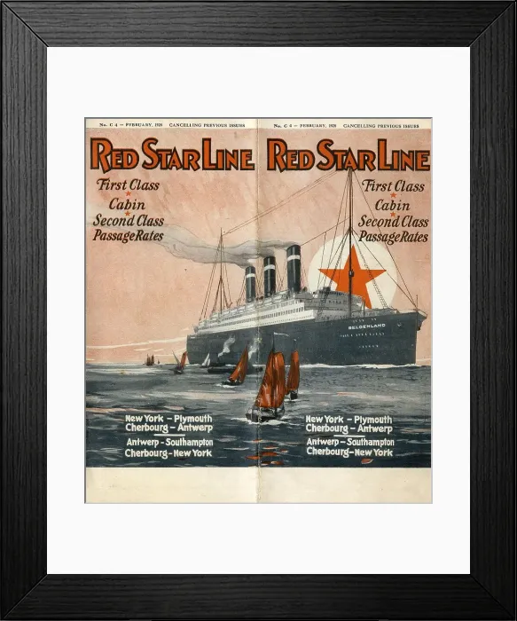 Framed Print : Red Star Line brochure, passage rates Framed Print : Red Star Line brochure, passage rates