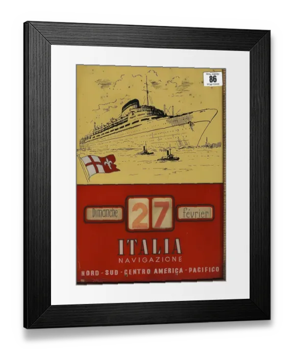 Framed Print : Rare Italia Navigazione brass framed agent's calendar Framed Print : Rare Italia Navigazione brass framed agent's calendar