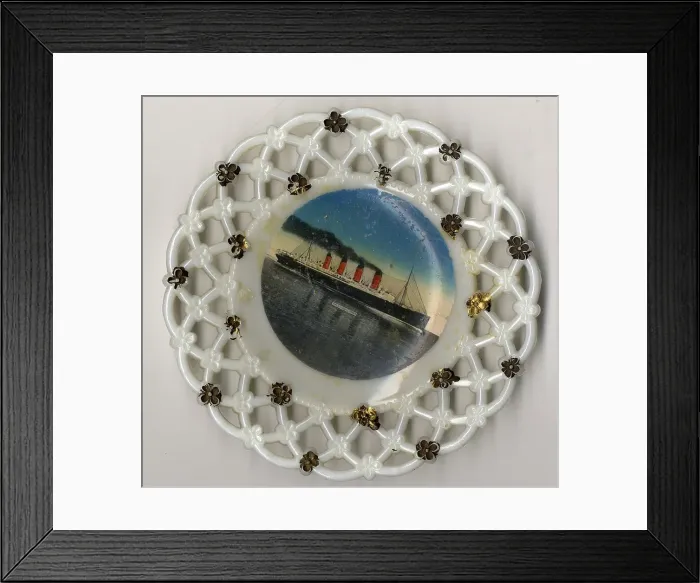 Framed Print : RMS Mauretania souvenir ribbon plate Framed Print : RMS Mauretania souvenir ribbon plate