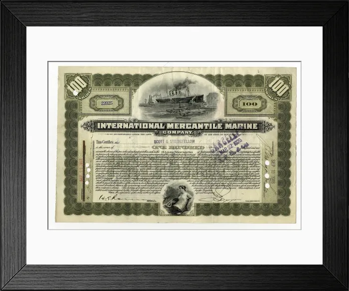 Framed Print : White Star Line - company share certificate Framed Print : White Star Line - company share certificate