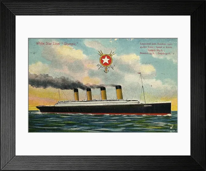 Framed Print : White Star Line, RMS Olympic - postcard Framed Print : White Star Line, RMS Olympic - postcard