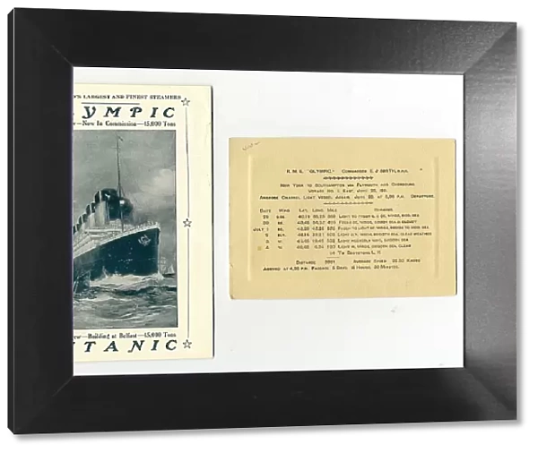 RMS Olympic and Titanic promotional image, log card