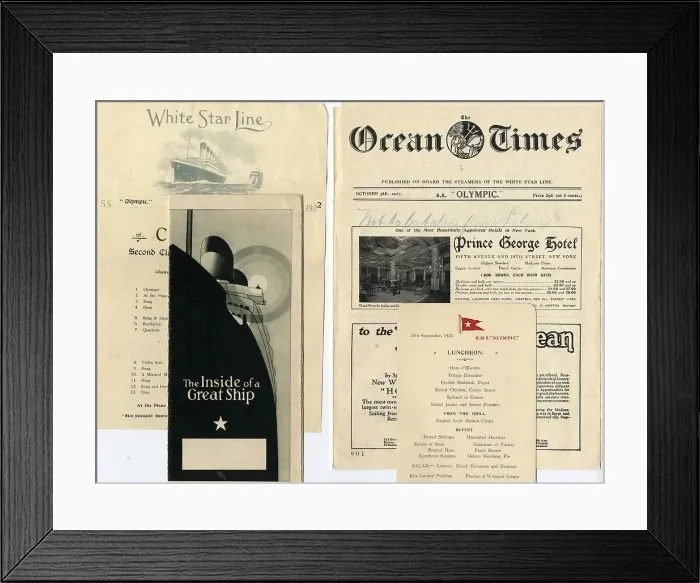 Framed Print : RMS Olympic - Ocean Times, lunch menu, brochure, etc Framed Print : RMS Olympic - Ocean Times, lunch menu, brochure, etc