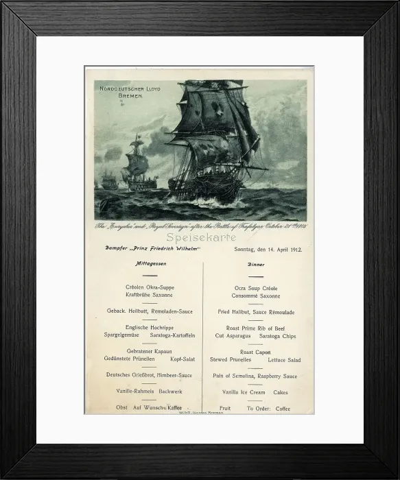 Framed Print : Prinz Friedrich Wilhelm lunch and dinner menu Framed Print : Prinz Friedrich Wilhelm lunch and dinner menu