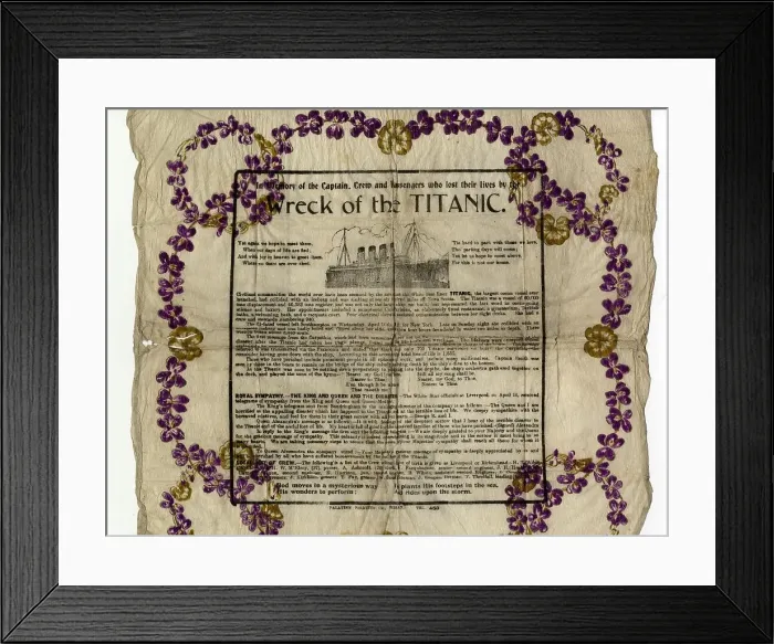 Framed Print : Wreck of the Titanic, souvenir napkin Framed Print : Wreck of the Titanic, souvenir napkin