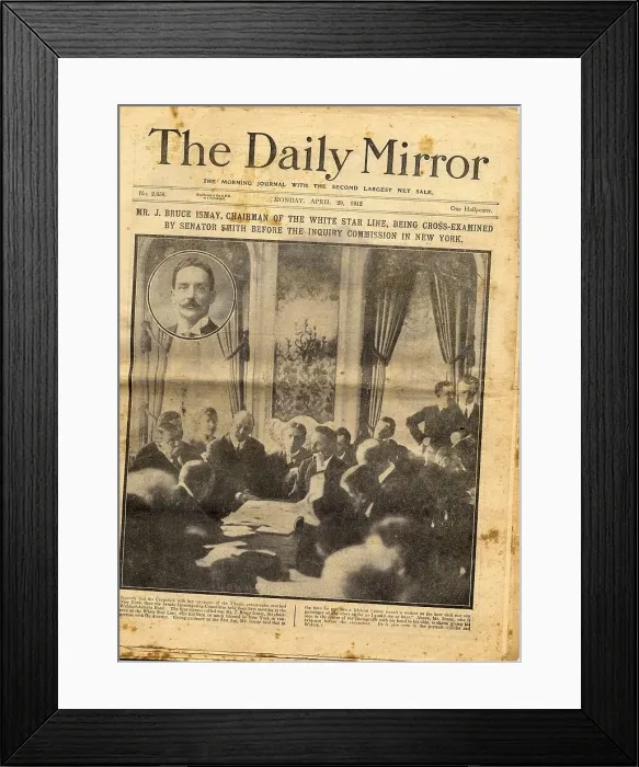 Framed Print : Daily Mirror, J. Bruce Ismay at Titanic Inquiry, New York Framed Print : Daily Mirror, J. Bruce Ismay at Titanic Inquiry, New York