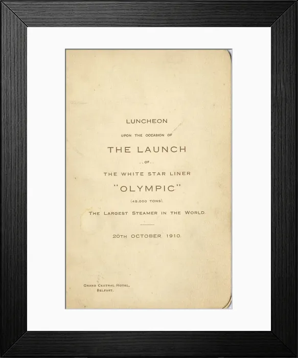 Framed Print : White Star Line - RMS Olympic launch menu Framed Print : White Star Line - RMS Olympic launch menu