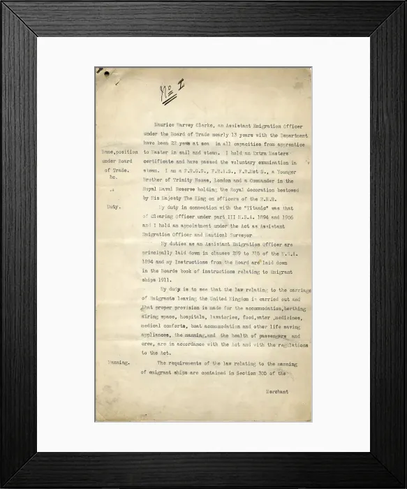 Framed Print : Notes relating to Board of Trade Titanic inquiry Framed Print : Notes relating to Board of Trade Titanic inquiry