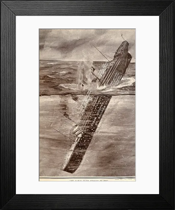 Framed Print : RMS Titanic - annotated diagram of sinking Framed Print : RMS Titanic - annotated diagram of sinking