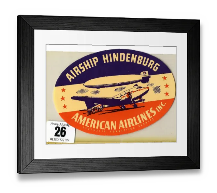 Framed Print : Airship Hindenburg, American Airlines, luggage label Framed Print : Airship Hindenburg, American Airlines, luggage label
