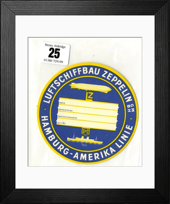 Framed Print : Zeppelin airship, Hamburg-America Line, luggage tag Framed Print : Zeppelin airship, Hamburg-America Line, luggage tag