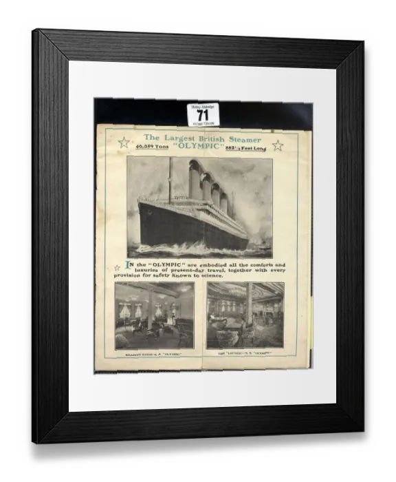 Framed Print : White Star Line, RMS Olympic, sailings list Framed Print : White Star Line, RMS Olympic, sailings list